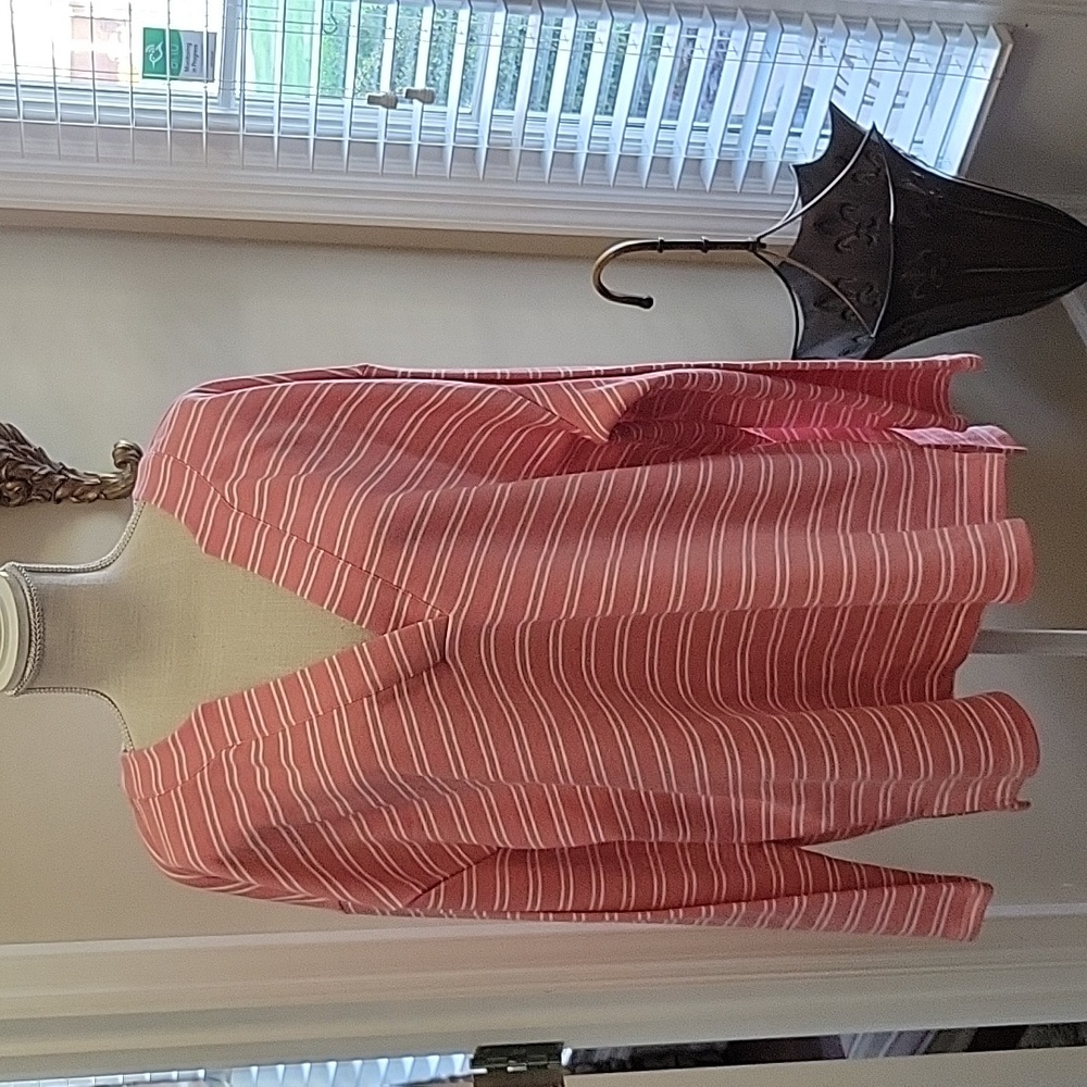 TALBOTS Haven Well Within coral white striped Vneck top long slv cotton XXL NEW…